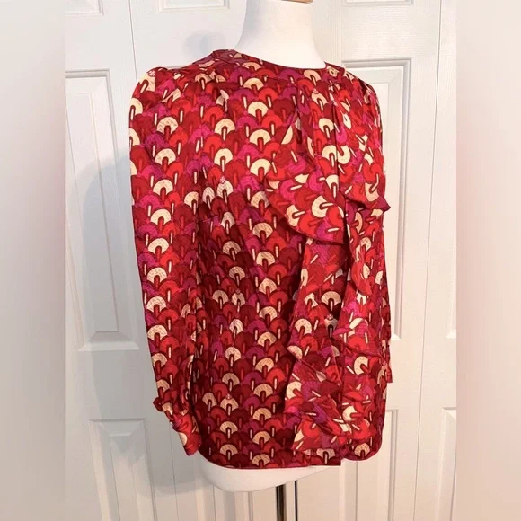 Tory Burch Silk Ruffle Front Blouse Size 2 - Picture 5 of 9